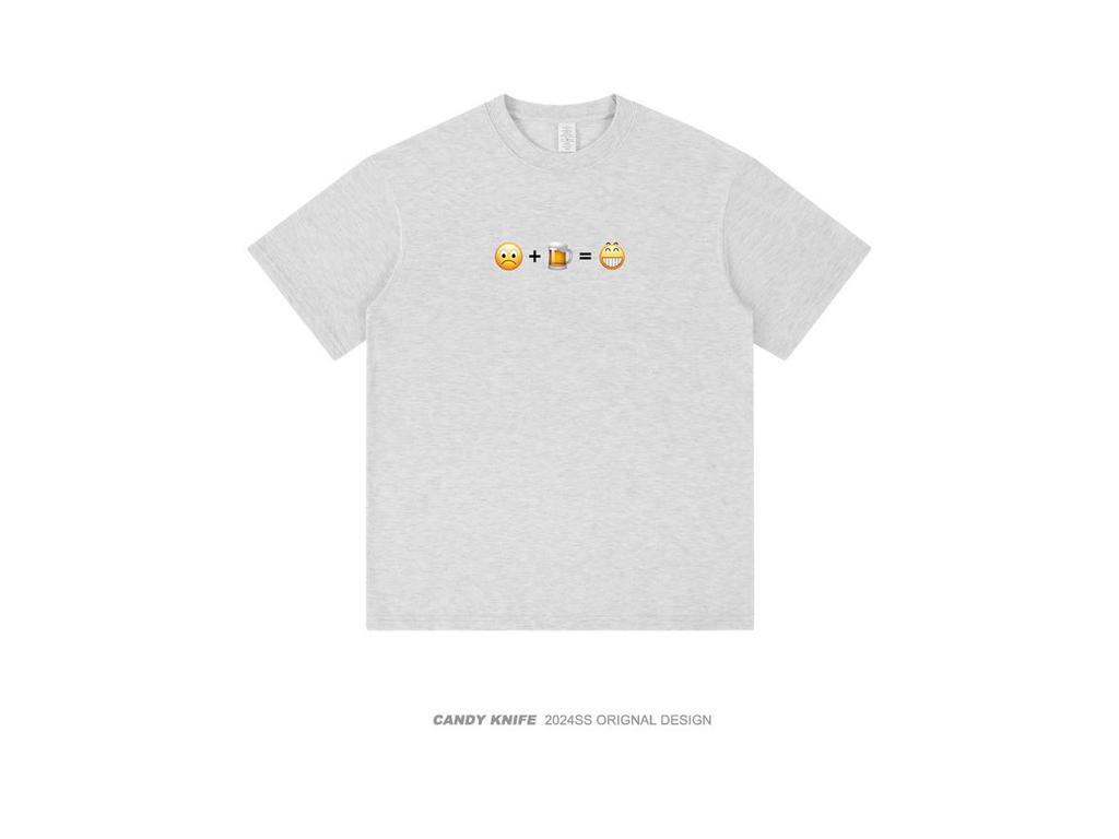 Happy Emoji Unisex Loose Short Sleeve T-Shirt - Summer Trendy Hong Kong Style, Pure Cotton