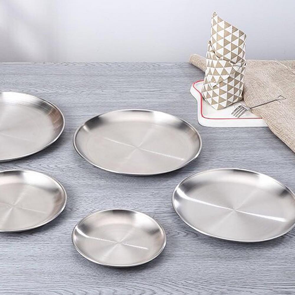 Stainless Steel Round Thickened Dessert Single-layer Plate BBQ Tableware Dish
