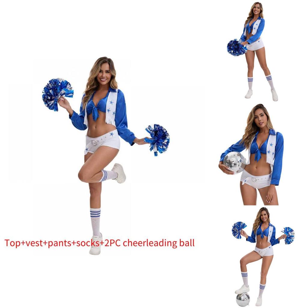 Sahne Gösterileri İçin Polyester Kumaştan Kadın Futbol Kızı Ponpon Kız Üniforması