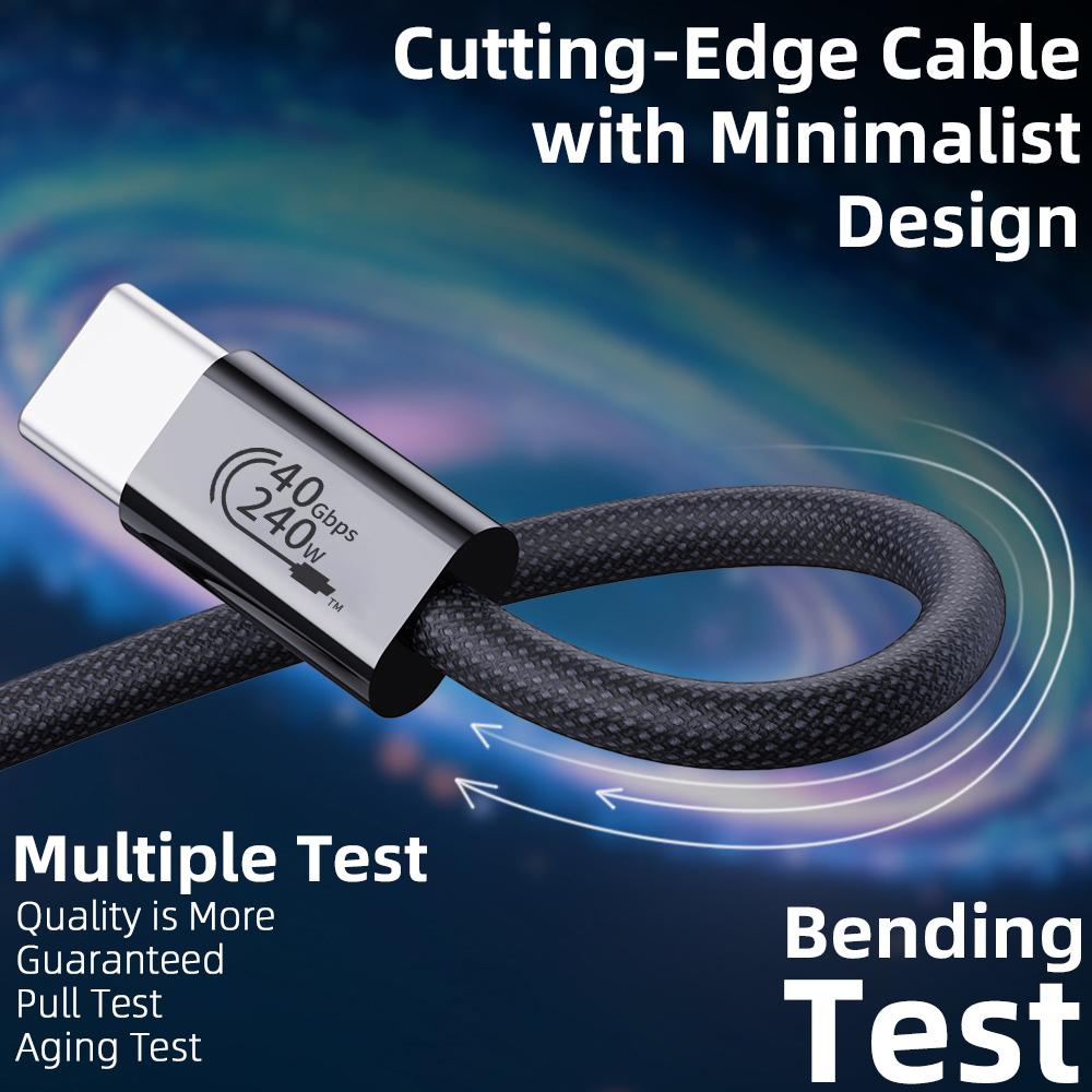 1m USB4 Type C Cable 240W PD Fast Charging 40Gbps High Speed Data Transfer Wire for Laptop/Phone