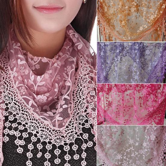 Lady Fashion Hollow Tassel Lace Rose Floral Scarf Triangle Shawl Wrap Gift