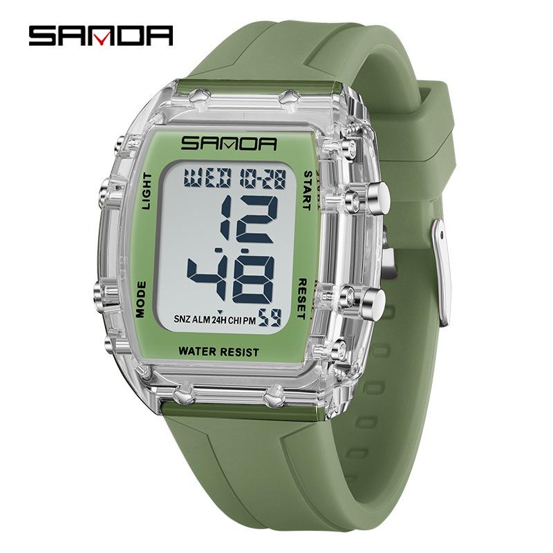 Sanda Unisex Transparent Square Digital Watch for Students - Energetic & Waterproof