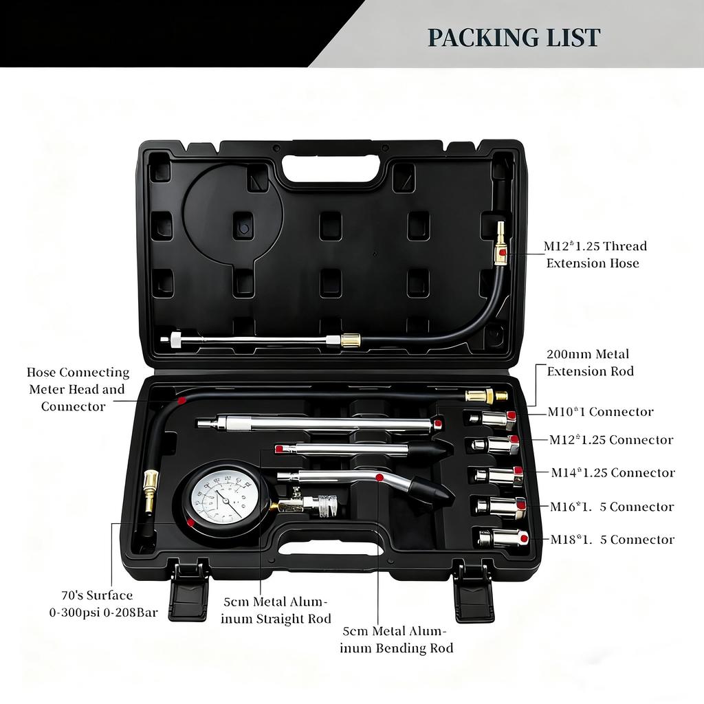 New Rapid Connected Petrol Gas Engine Cylinder Compressor Gauge Meter Test Pressure Compression Tester Leakage Diagnostic