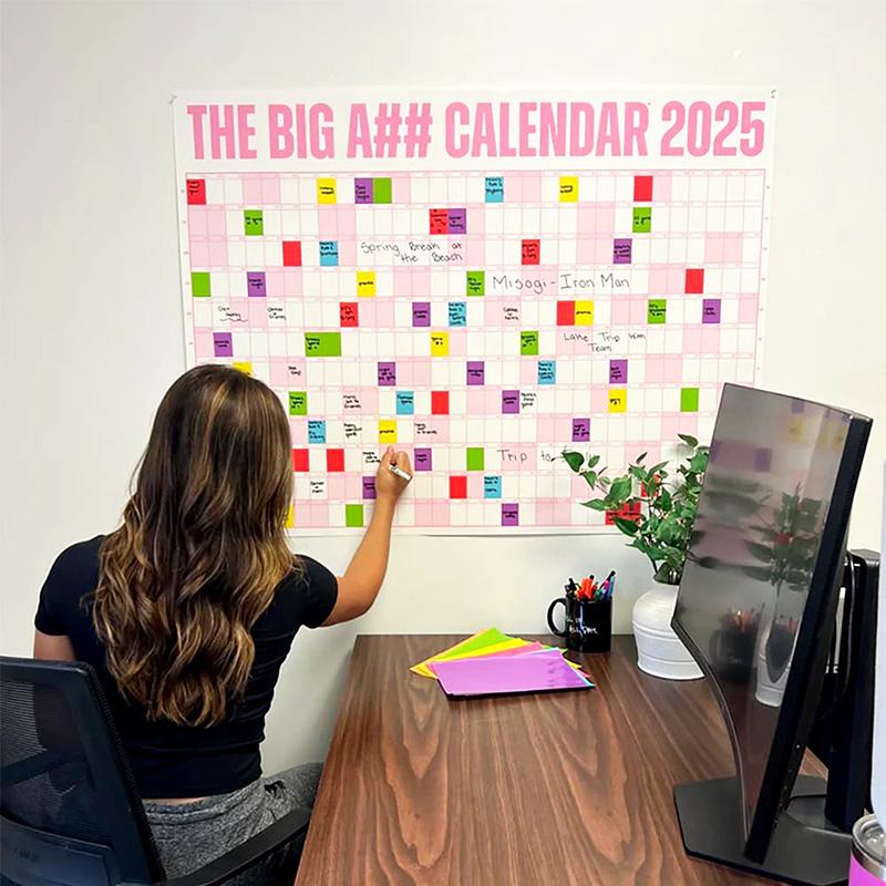 The Big A Calendar2025 Full-Year Wall Calendar With 2Pcs Dry Erase Pen And 100Pcs Sticky Notes For Office And Home Wall Calendar