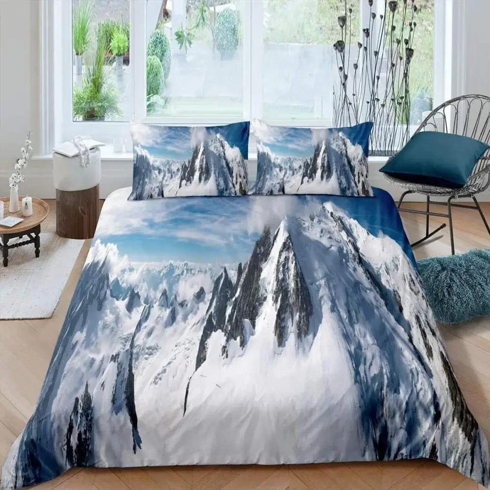 Snow Mountain Duvet Cover Set King Size Sea Waves Bedding Nature Scenery Polyester Quilt Cover Ocean Landscape