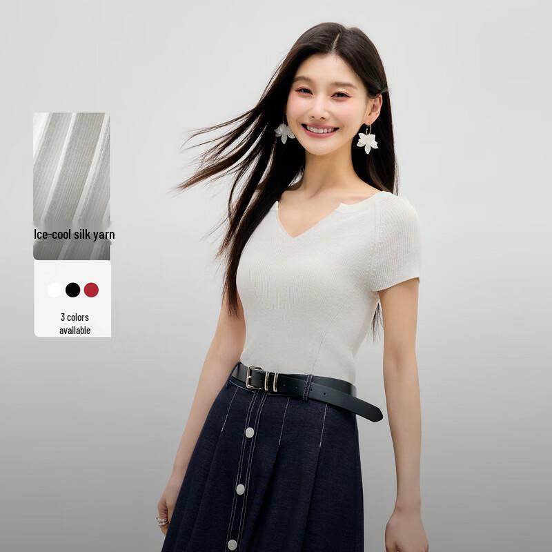 Women's V-Neck Slim Fit Short Sleeve Knit Top