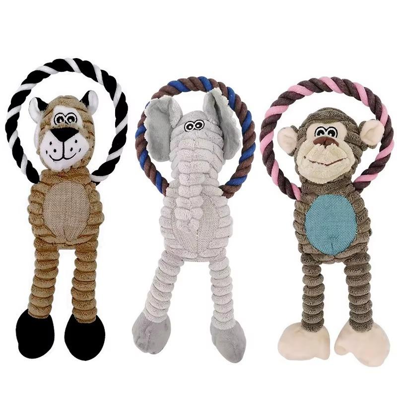 Dog Plush Toys Squeaky Animal Toys Lion Elephant Monkey Shaped Pet Chew Toy Interactive Teeth Cleaning Toy Pet Training Anti Bit