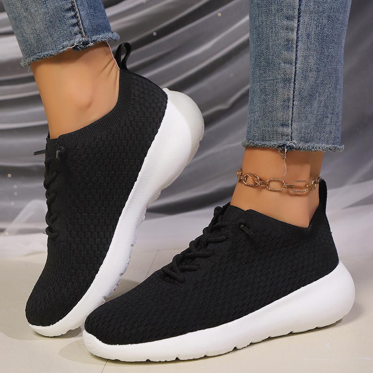 

Fashion Casual Breathable Mesh Lace Up Sports Sneakers Women 2025 Autumn Comfort Soft Sole Running Shoes Non Slip Low Heel Sneakers 43 чёрный