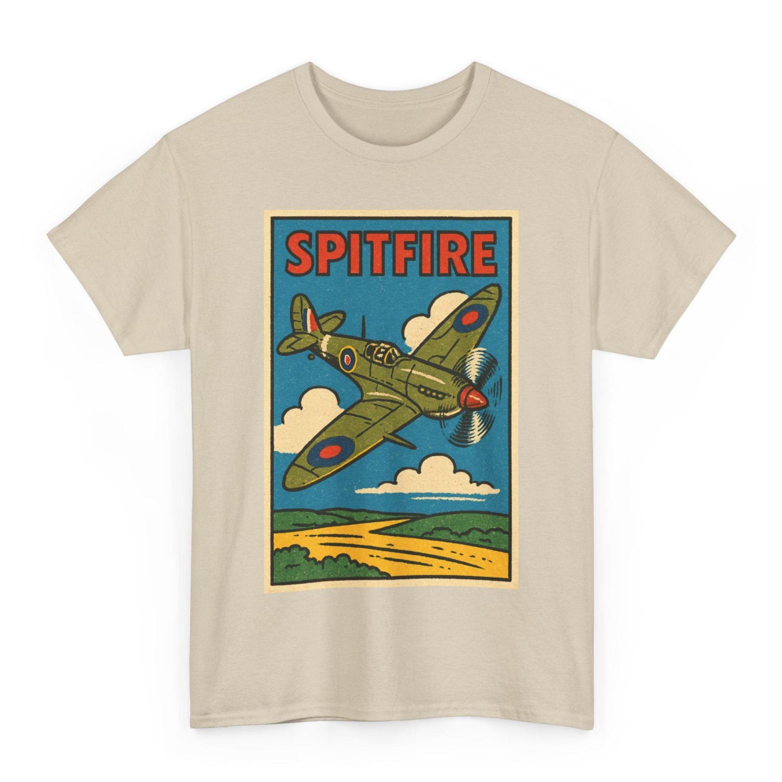 Spitfire T-Shirt: Retro Comic WWII Fighter Plane Graphic Tee S