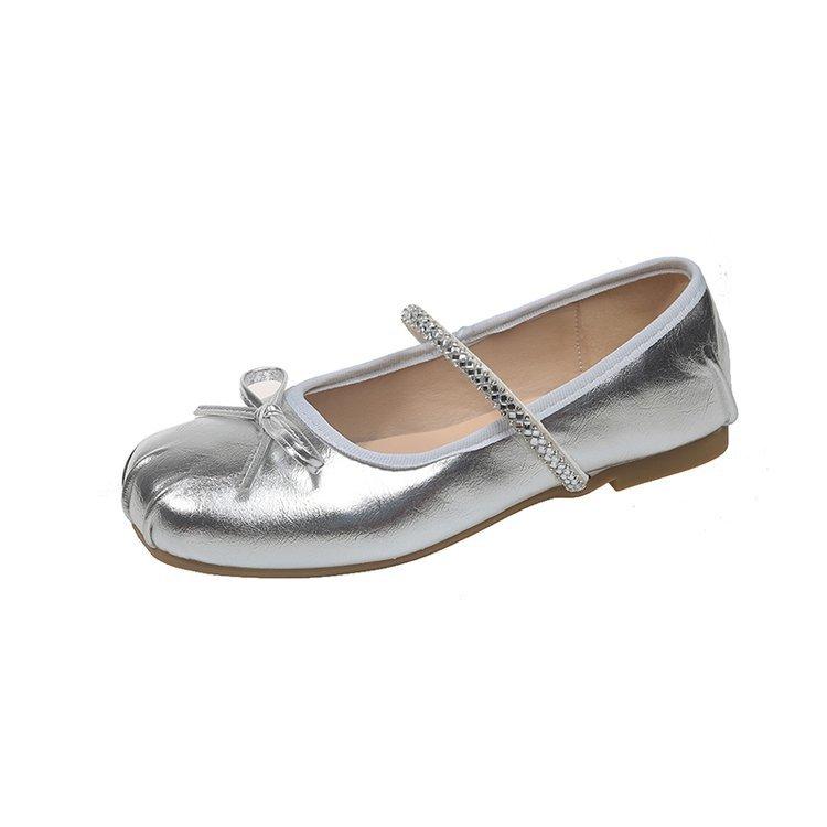 French flat shoes, silver single shoes women, new autumn to pair with skirts, ballet, Mary Jean, and small leather shoes P378