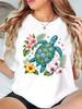 Colorful Sea Turtle Tropical Hibiscus Flower Heart Summer Graphic Womens T Shirt Short Sleeve Crew Neck Casual Ladies Tee Tops