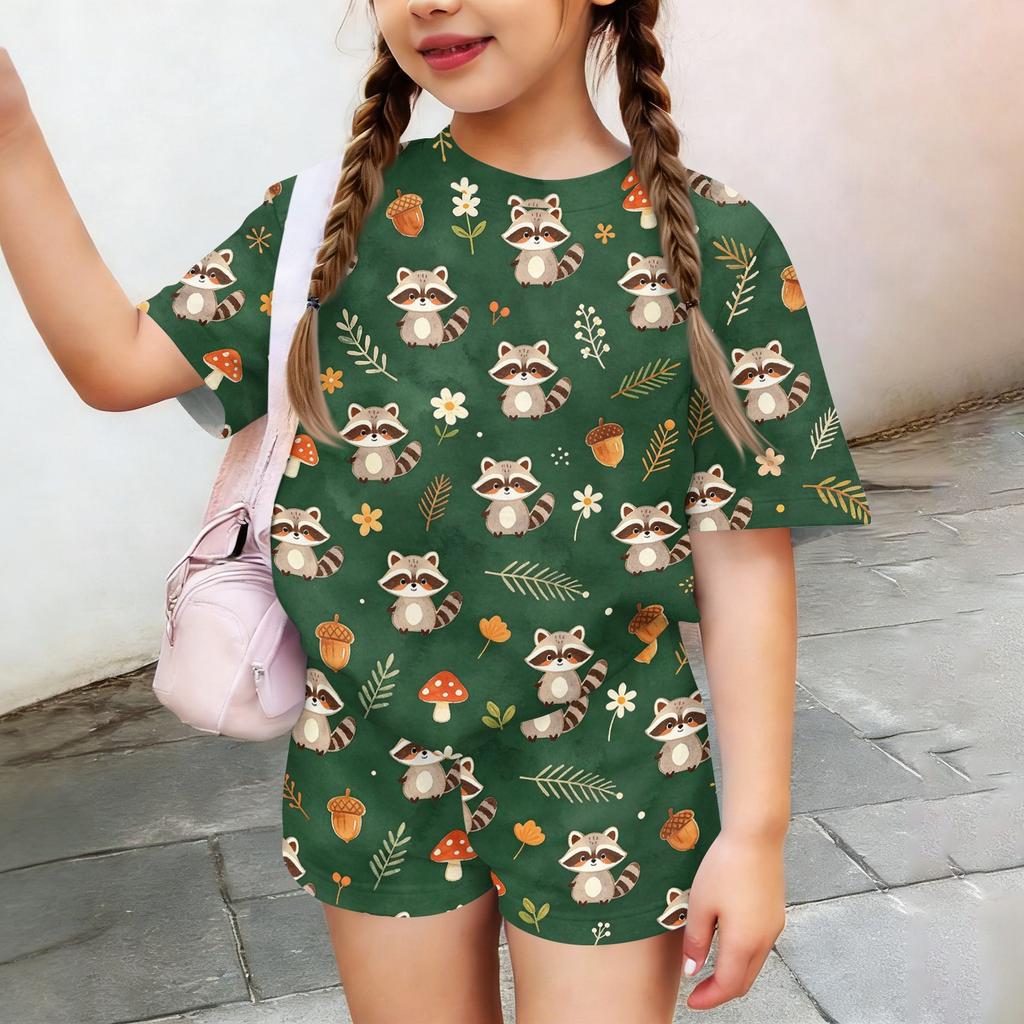 Kids Casual Short Sleeve Top and Shorts Set Animal Print Comfortable Summer Outfit Lightweight Soft Fabric Breathable Design