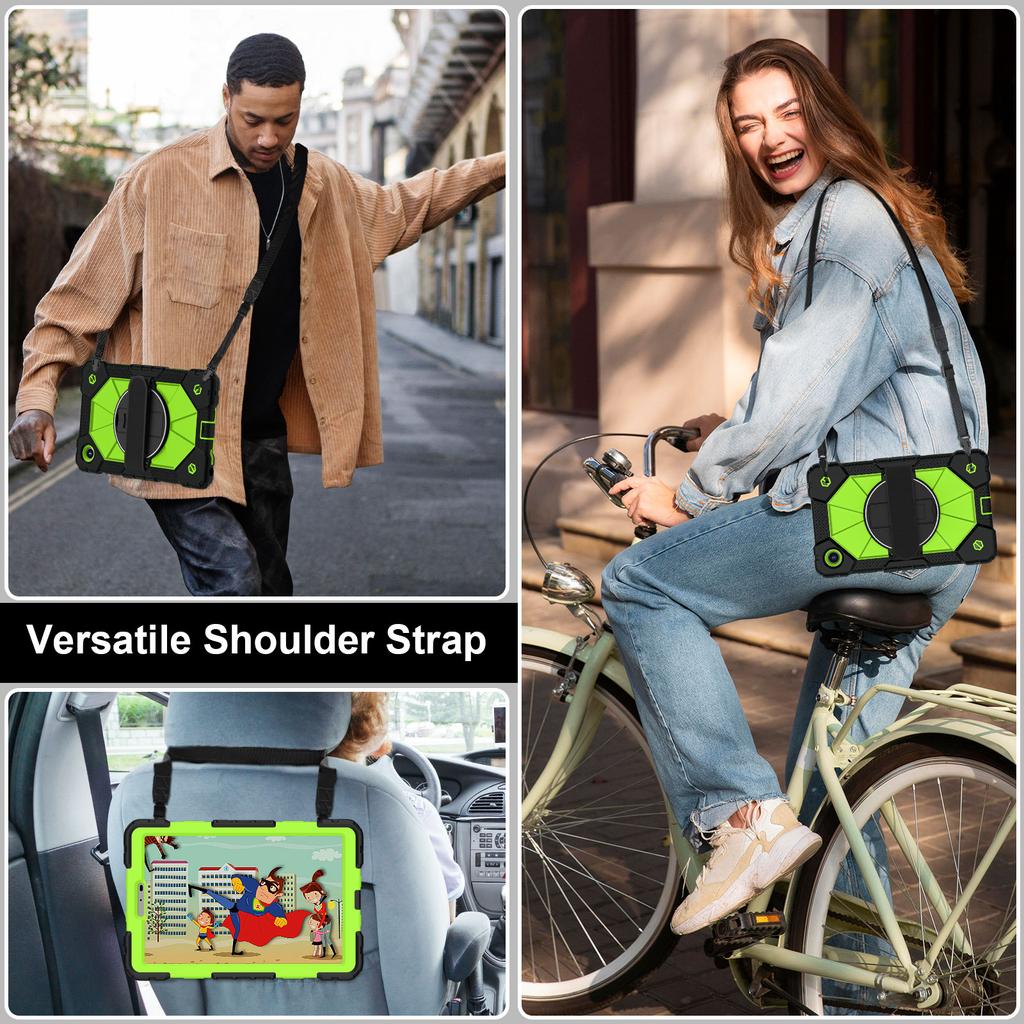For Lenovo Tab One 8.7 K9 TB-305FU TBX305XU 2025 360 Rotating Hybrid Cover with Shoulder Strap PC-Silicone Heavy Duty Stand Case