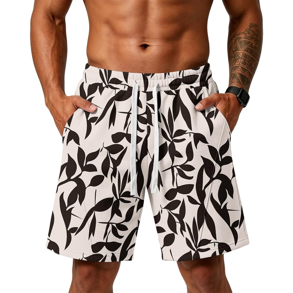 Men Floral Print Loose Fit Athletic Training Gym Beach Shorts with Pockets Elastic Waistband Drawstring Casual Sportswear
