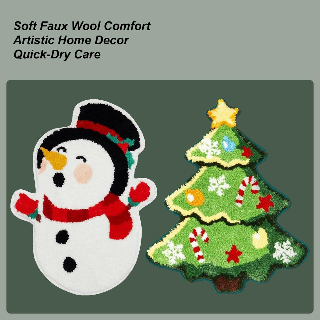 Christmas Mat Christmas Tree Bath Mat Non-slip Cartoon Tree Design Pad Washable Cute Holiday Decor For Front Door Floor Shower