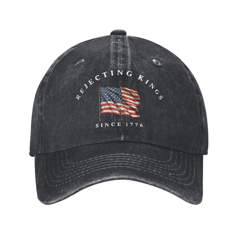 Rejecting Kings Since 1776 Patriotic Baseball Caps Men Women Distressed Denim Sun Cap USA Flag 4th Of July Outdoor AdjustableHat