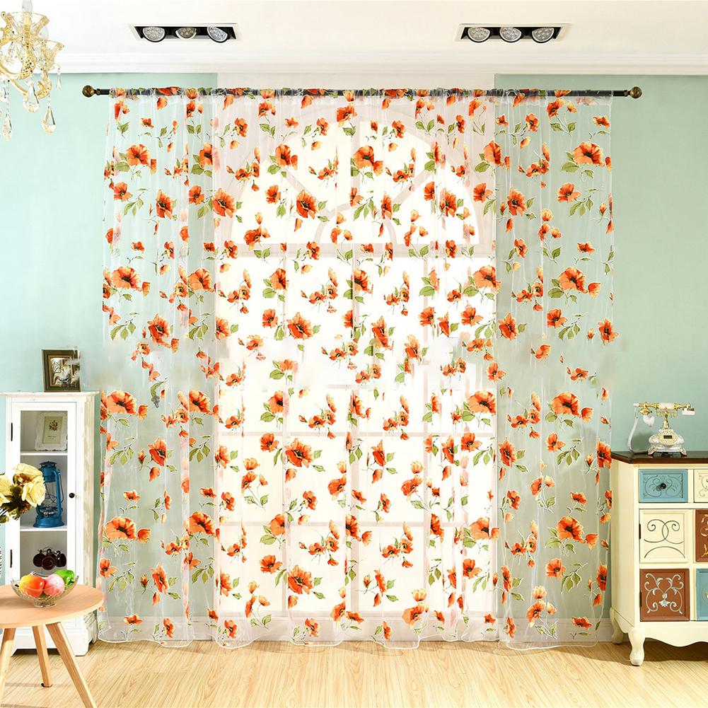 

Tulle Sheer Curtain Printing Rich Flower Rod Pocket curtain For Bedroom Living Room Bathroom Red