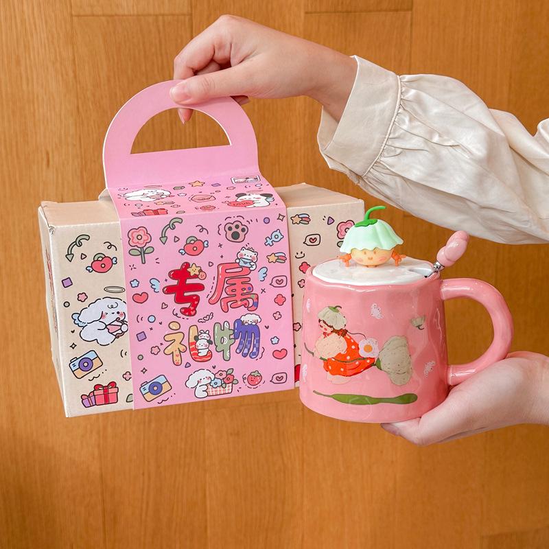 Birthday Gift Cute Cartoon Boy Mug Girl Gift Box Couple Ceramic Coffee Drinking Cup