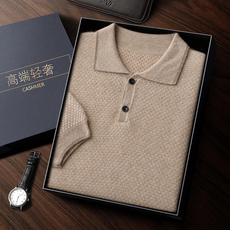 Men's Cashmere Polo Neck Short Sleeve Sweater - Autumn/Winter Business Casual