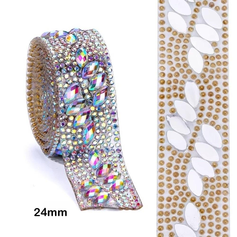1Yard/90cm Self-Adhesive Rhinestone Trim Multi-color Crystal DIY Rhinestone Trimming Tape Iron On AB Color Crystal Tape