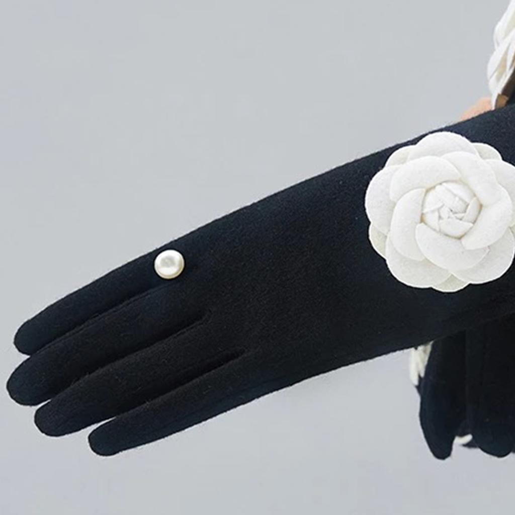 Camellia Pearls Mittens Winter Full Finger Warm Touching Screen Keep Warm Outdoor Thermal Gloves Gloves