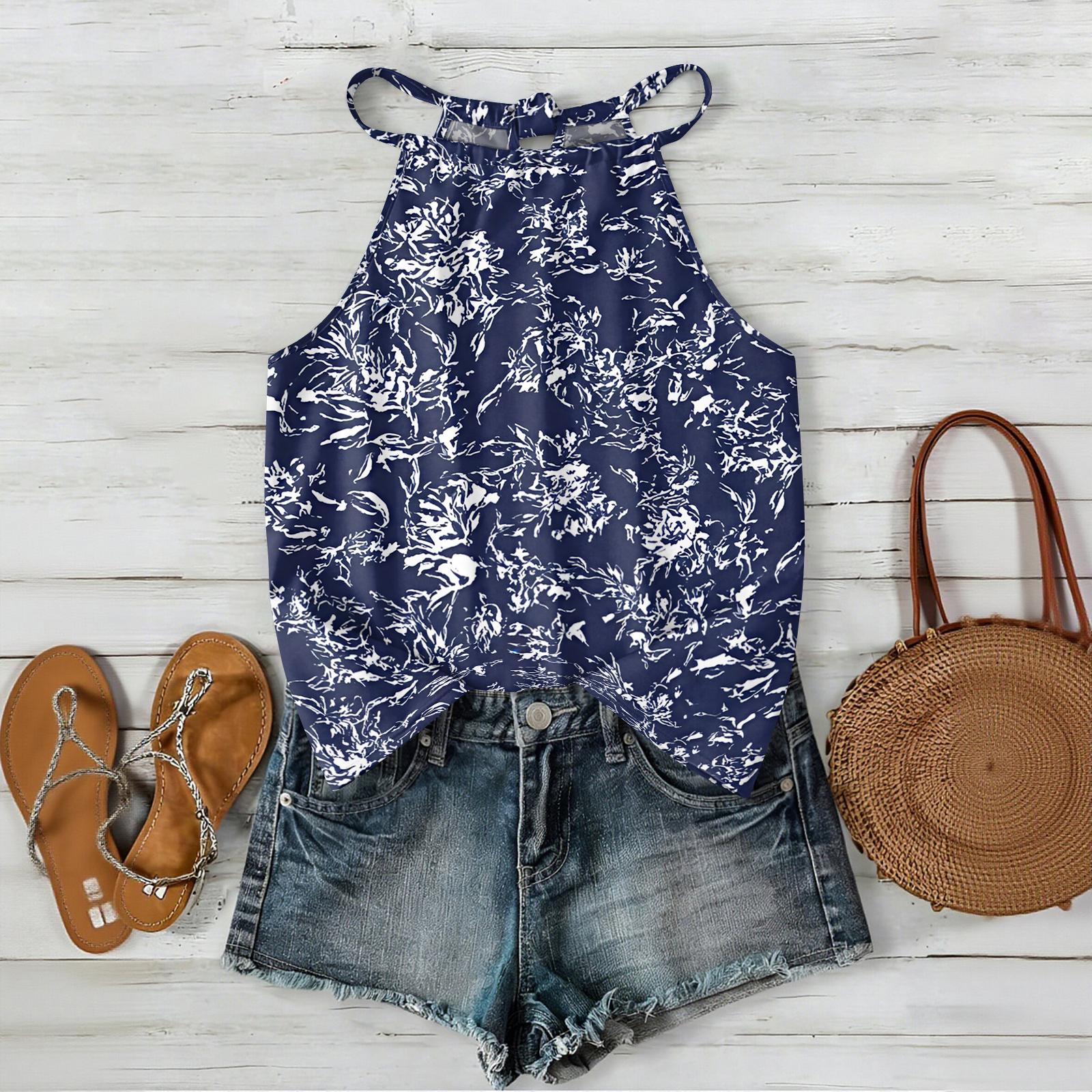 

Women Sleeveless Bohemian Floral Print Tank Top Loose Fit Neck Blouse Casual Summer Lightweight Camisole Shirt L