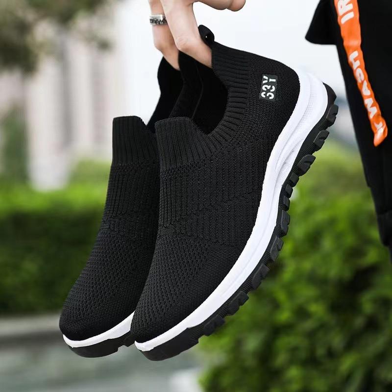 Flying Woven Surface Breathable Casual Single Shoes Spring and Summer Men's Shoes Old Beijing Cloth Shoes Socks Men's Flat Heel Round Head Shoes