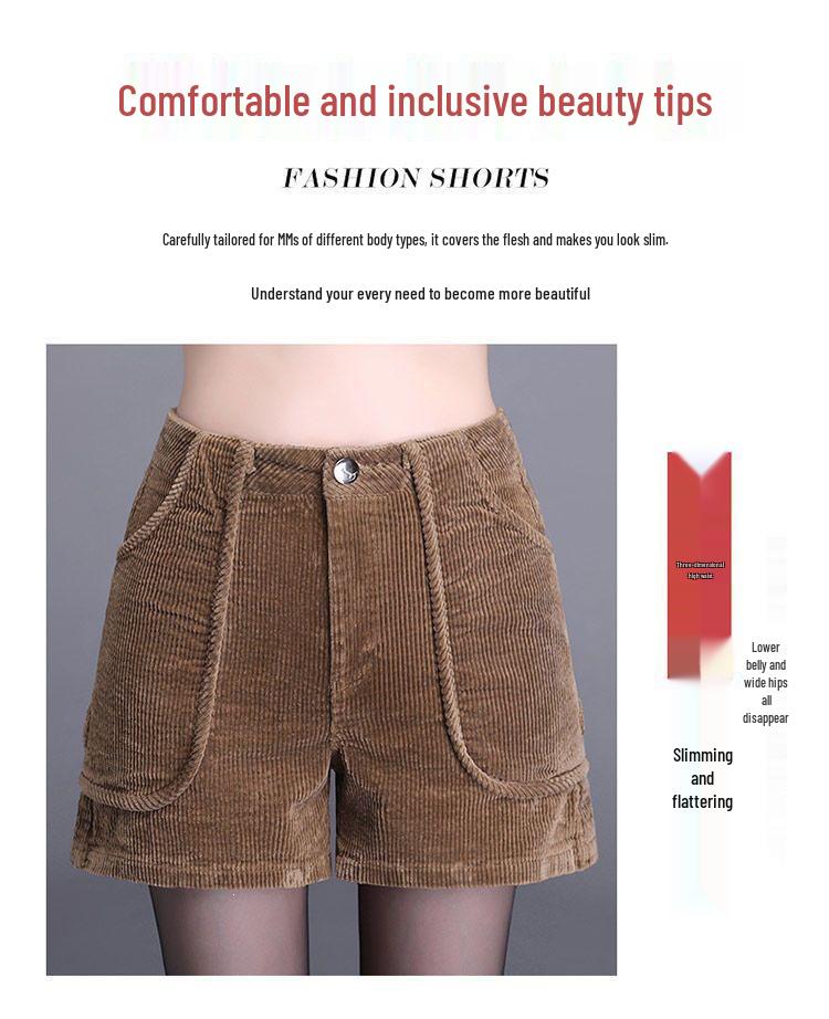 Women's High-Waisted Corduroy Wide-Leg A-Line Bootcut Shorts - 2026 Spring/Autumn Fashion Trend