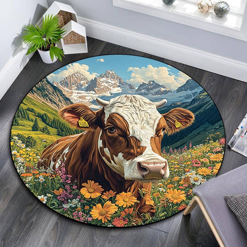 

Cow in a Field Round Area Rug,Carpet Rug for Living Room Bedroom Sofa Playroom Decor,Non-slip Floor Mat 80cmx80cm