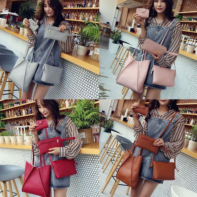 Leather Women 4pcs Handbag Lady Shoulder Bag Tote Purse Messenger Set Satchel
