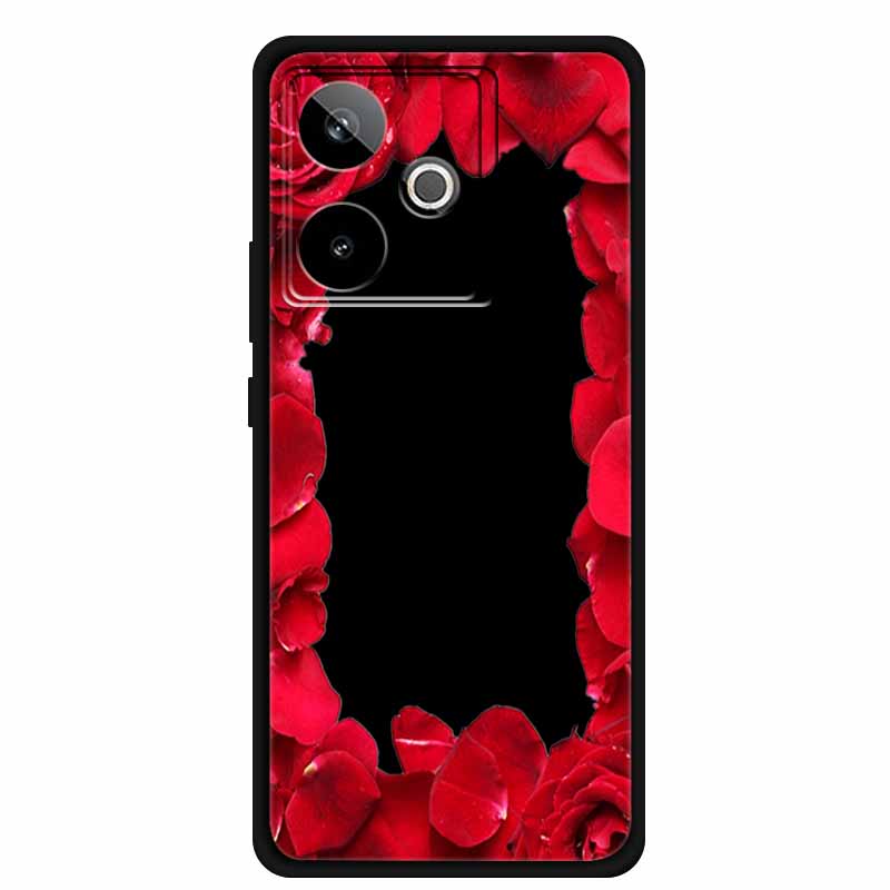 For Realme GT7 GT 7T Case Cute Floral Retro Black Silicone Soft Case Back Cover for Realme GT 7 TPU Funda For Realme GT 7T Coque