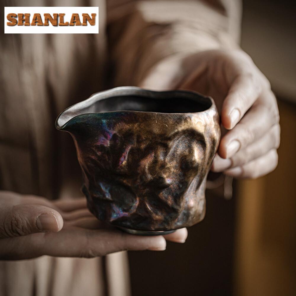230ml Handmade Pinching Gilded Silver Fair Cup Japanese Coarse Pottery Tea Pitcher Cha Hai Justice Cup Kung Fu Teaware Supplies