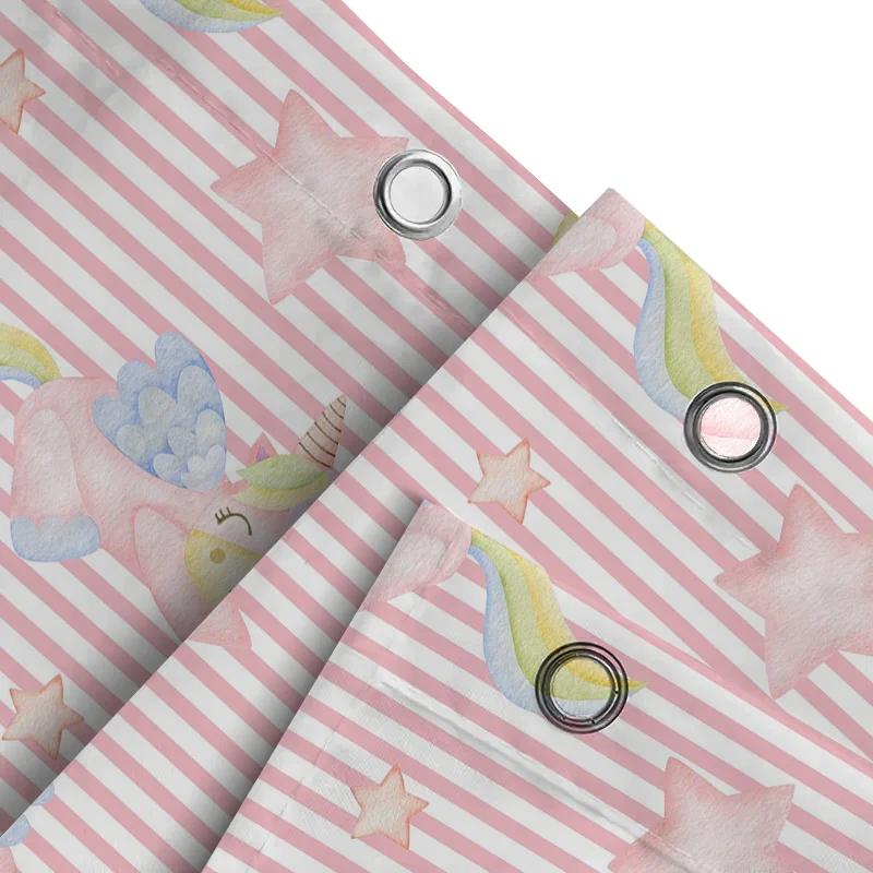Charming Unicorn Shower Curtain Pink Striped Cartoon Bathroom Decor for Kids Adults Waterproof Polyester Fabric Available in V