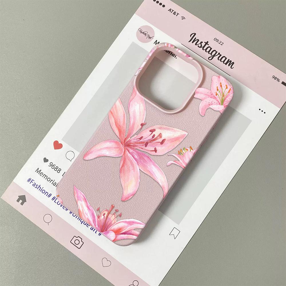 Pink Lily Floral Print with Bow Detail Phone Case For Samsung S26 Ultra S25 S24 FE S23 A55 A54 A53 A36 A34 A26 A17 A15 A06 Cover