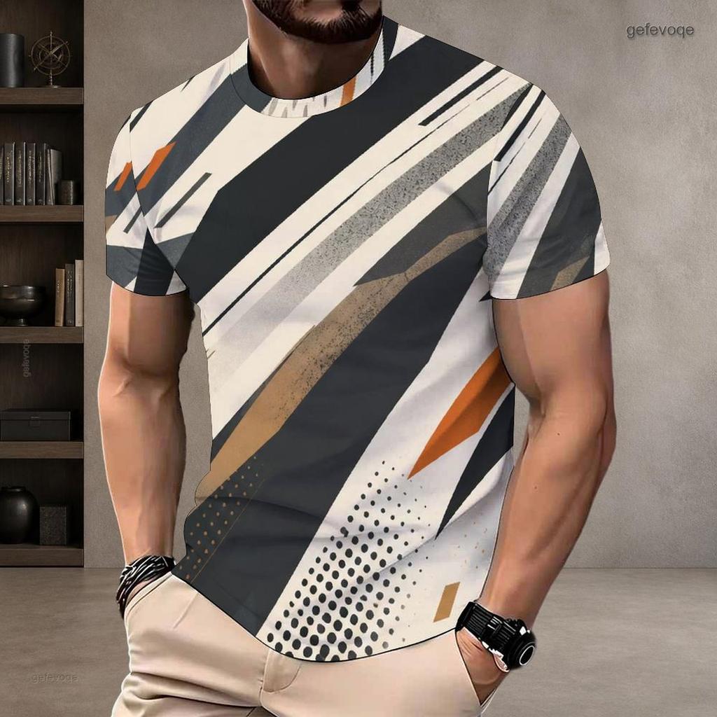 Men Plus Size Geometric Printed Round Neck Short Sleeve T Shirt