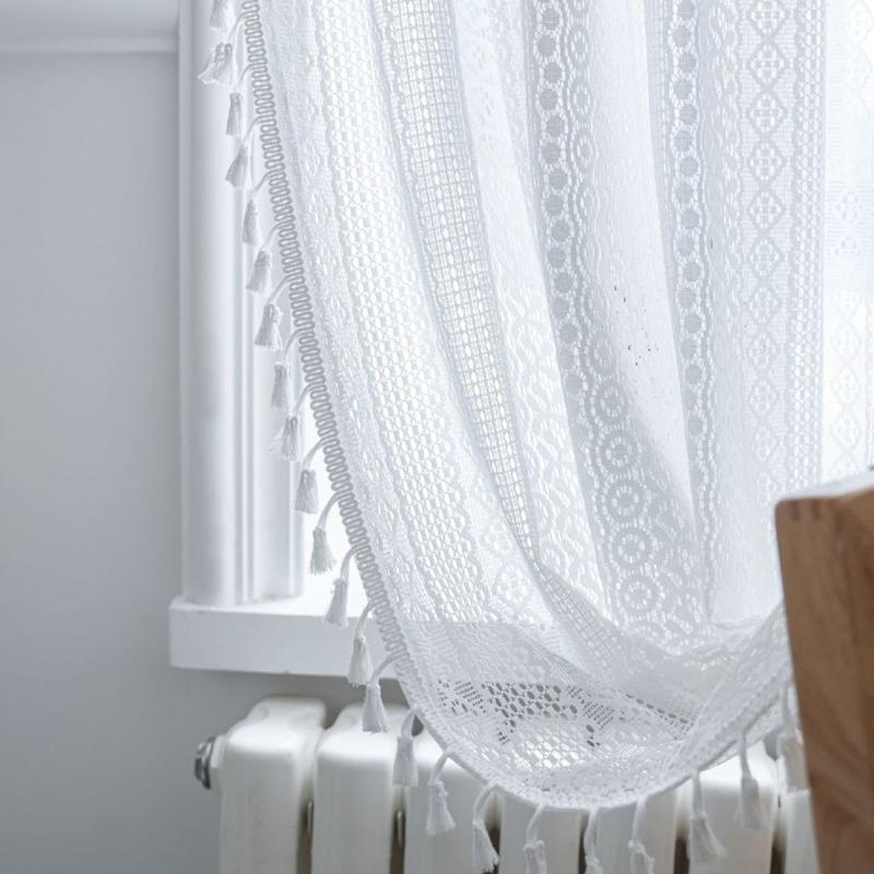 Jacquard Hollowed Out White Curtain American Rural Translucent Pastorale Living Room Balcony Bedroom Bay Window Artistic Curtain