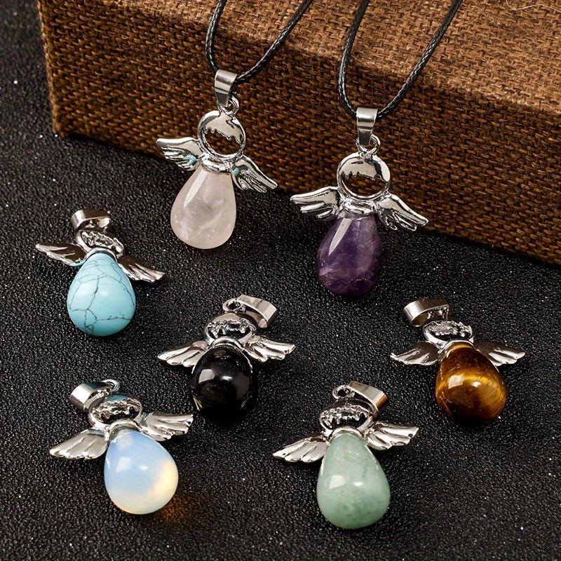 Amethyst Rose Quartz Angel Wing Pendant with Aventurine Stone