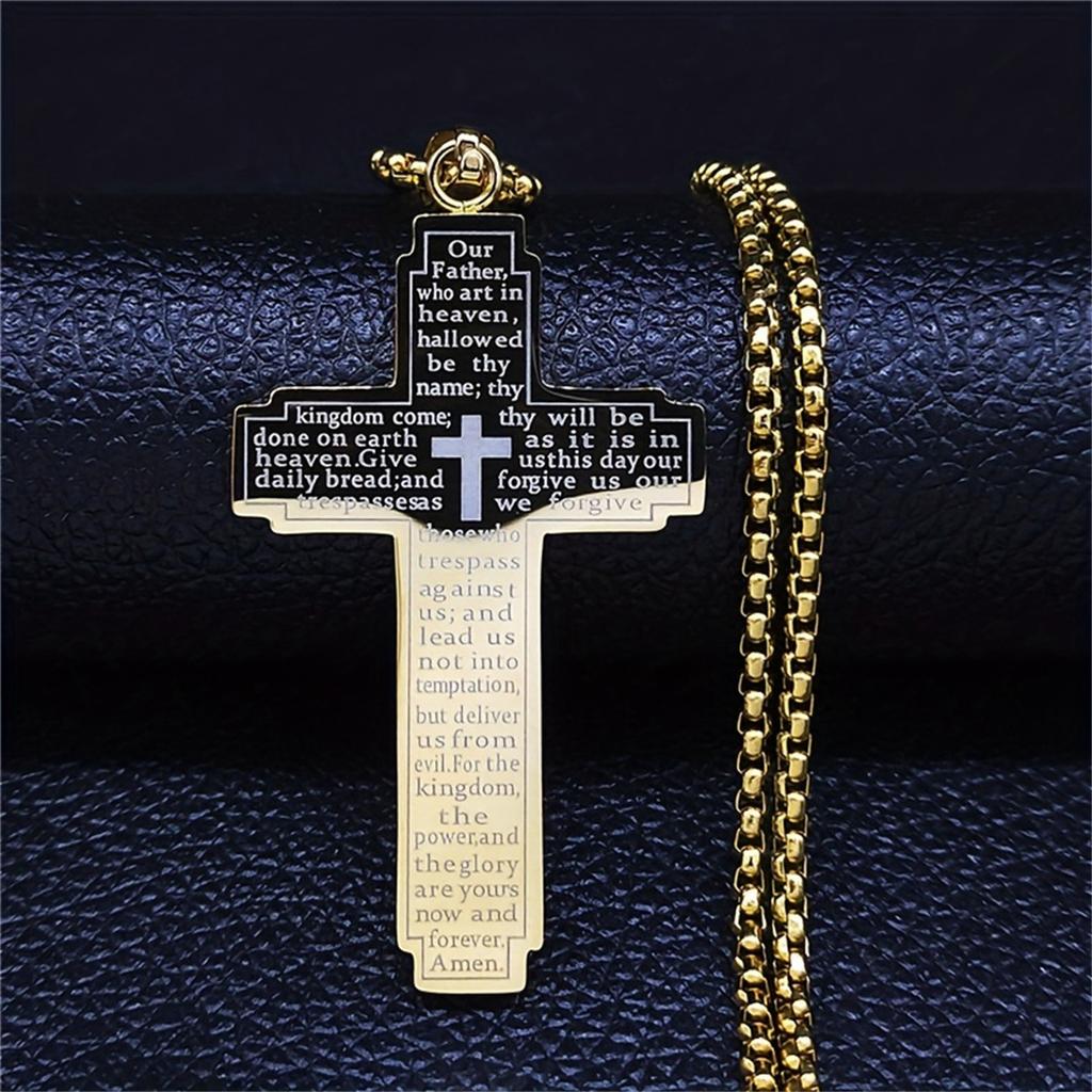Bible Cross Pendant Titanium Steel Necklace Men'S Vintage Hip Hop Pendant Necklace