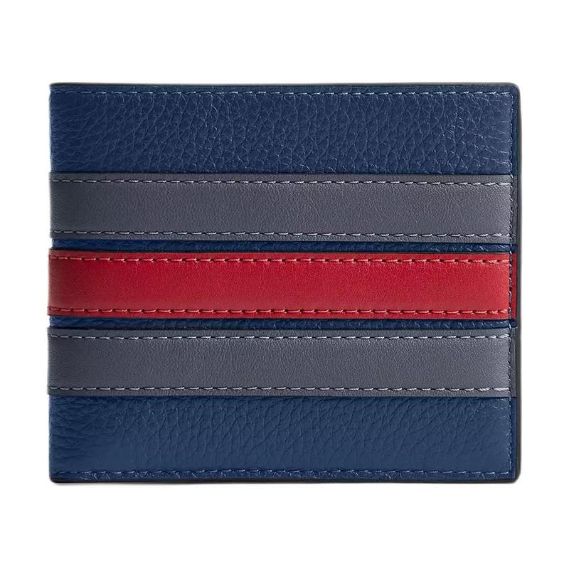 

COACH Billfold Wallet 10 stripe stitching leather wallet men s dark blue red gray stripes Dark blue red gray strips синий