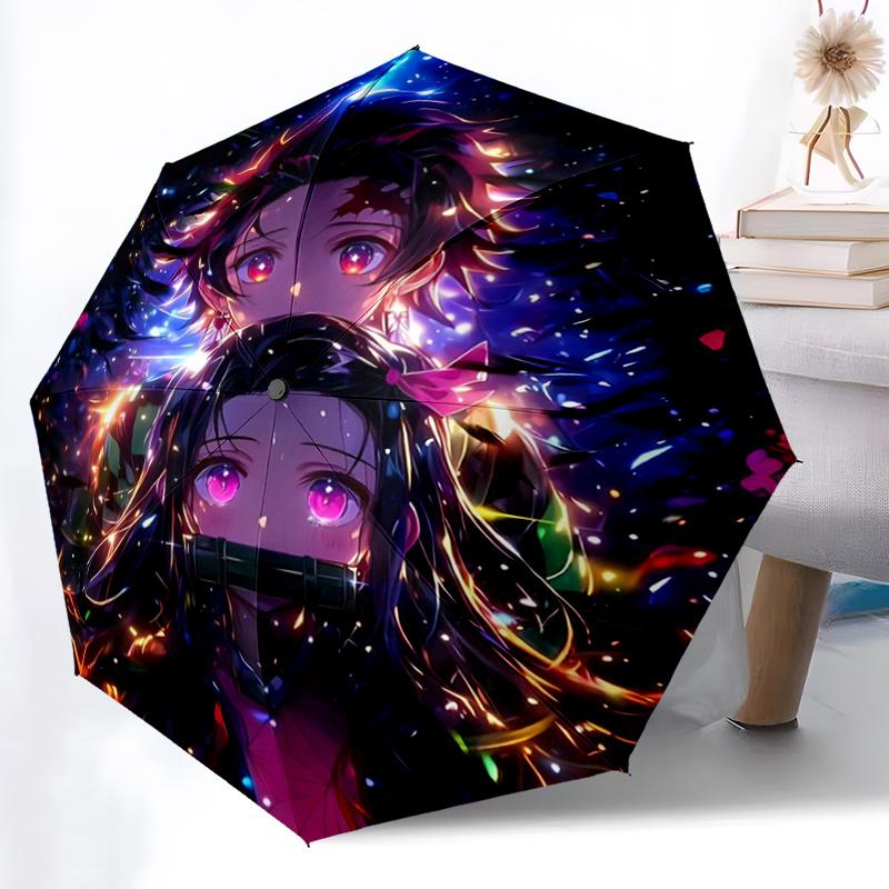 1pc Kamado Nezuko & Kamado Tanjirou Pattern Fashion Automatic Cartoon Umbrella is Fashionable and Good-Looking, Suitable for Travel and Daily Use.I057
