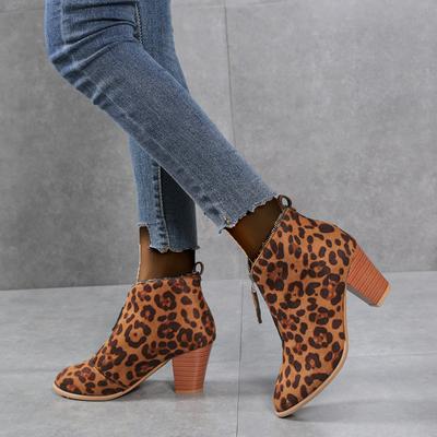 Scarpe da Donna Vendita Calda Stivali Invernali da Donna Stampa Leopardo Punta Appuntita Tacchi a Blocco Cerniera Tacchi Alti Zapatillas De Mujer