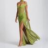European and American Summer Sexy V-neck See Through Backless Temperament Slit Dress