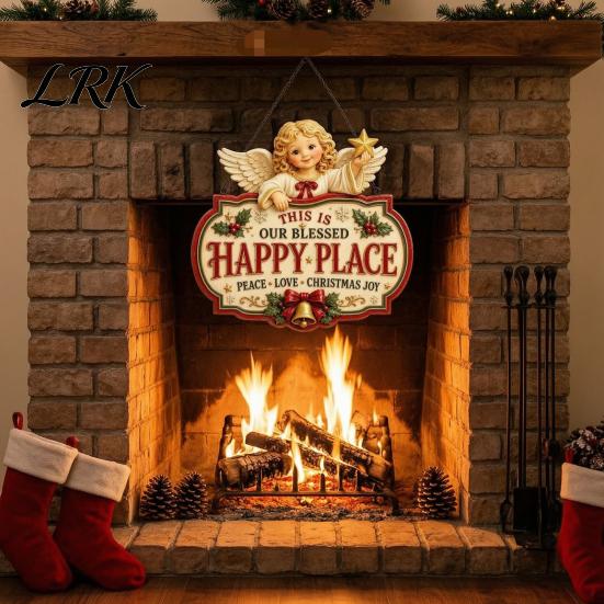 Christmas Bedroom Door Decor This Is Our Blessed Happy Place Sign, Welcome Front Durable Wooden Holiday Sign Hanger Decoration, Rustic Wall