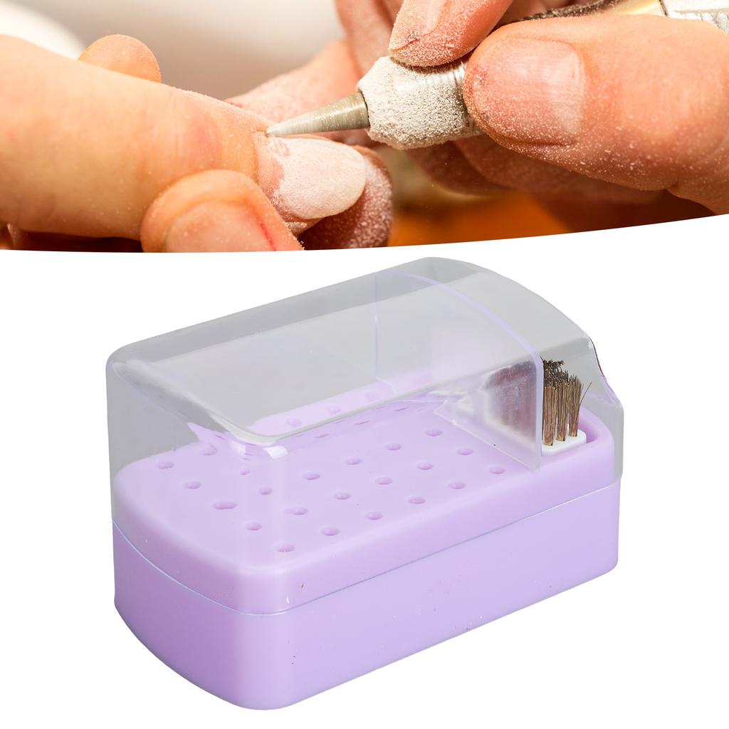 30 Holes Nail Drill Bit Holder Stand with Cleaning Brush Dust Proof Storage Container Box Case for Home Salon