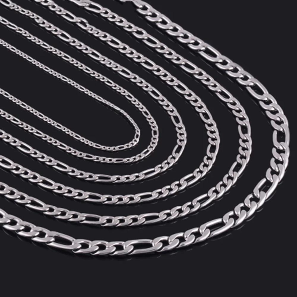 TEMU 6mm Stainless Steel Figaro Necklace: 3-in-1 European & American Style with 3mm NK Titanium Steel Side Chain