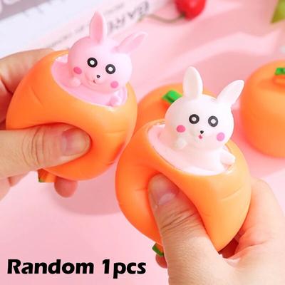 Lustige Karotten-Hase-Tasse Quetschspielzeuge Stressabbau Hase Kneten Spaß Stressball Entlüftung Eichhörnchen-Tasse Scherzspielzeug Fidget Spielzeug Geschenke