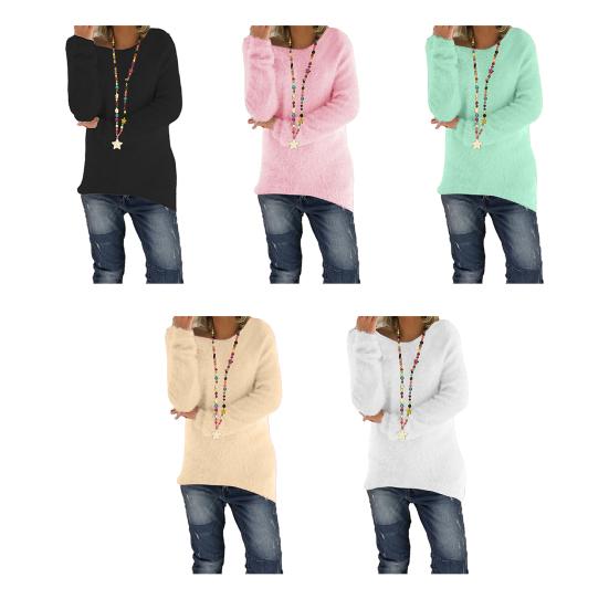 Damen Pullover Tops Rundhals Langarm Locker Stricktops Einfarbig