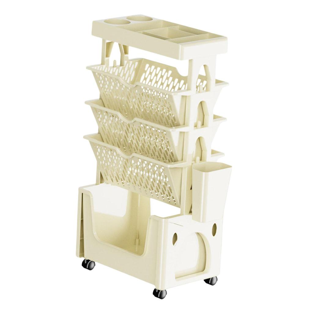 Mobile Bookshelf Cart Storage Trolley on Wheel Multipurpose Rolling Bookcase