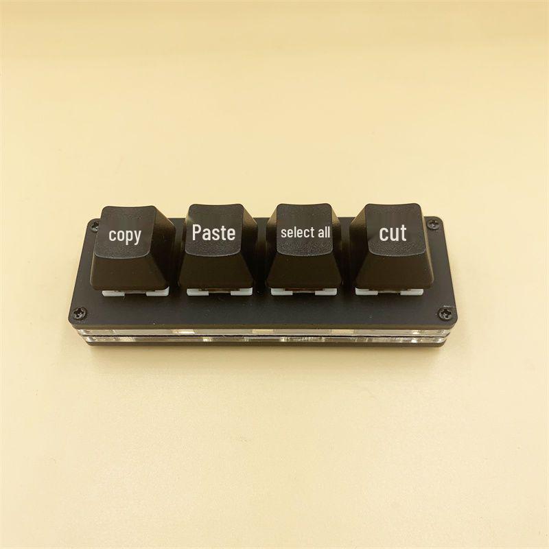 Wired Quick Mini Mechanical Keyboard - 4 Keys: Copy, Paste, Select All, Cut (Black & White)