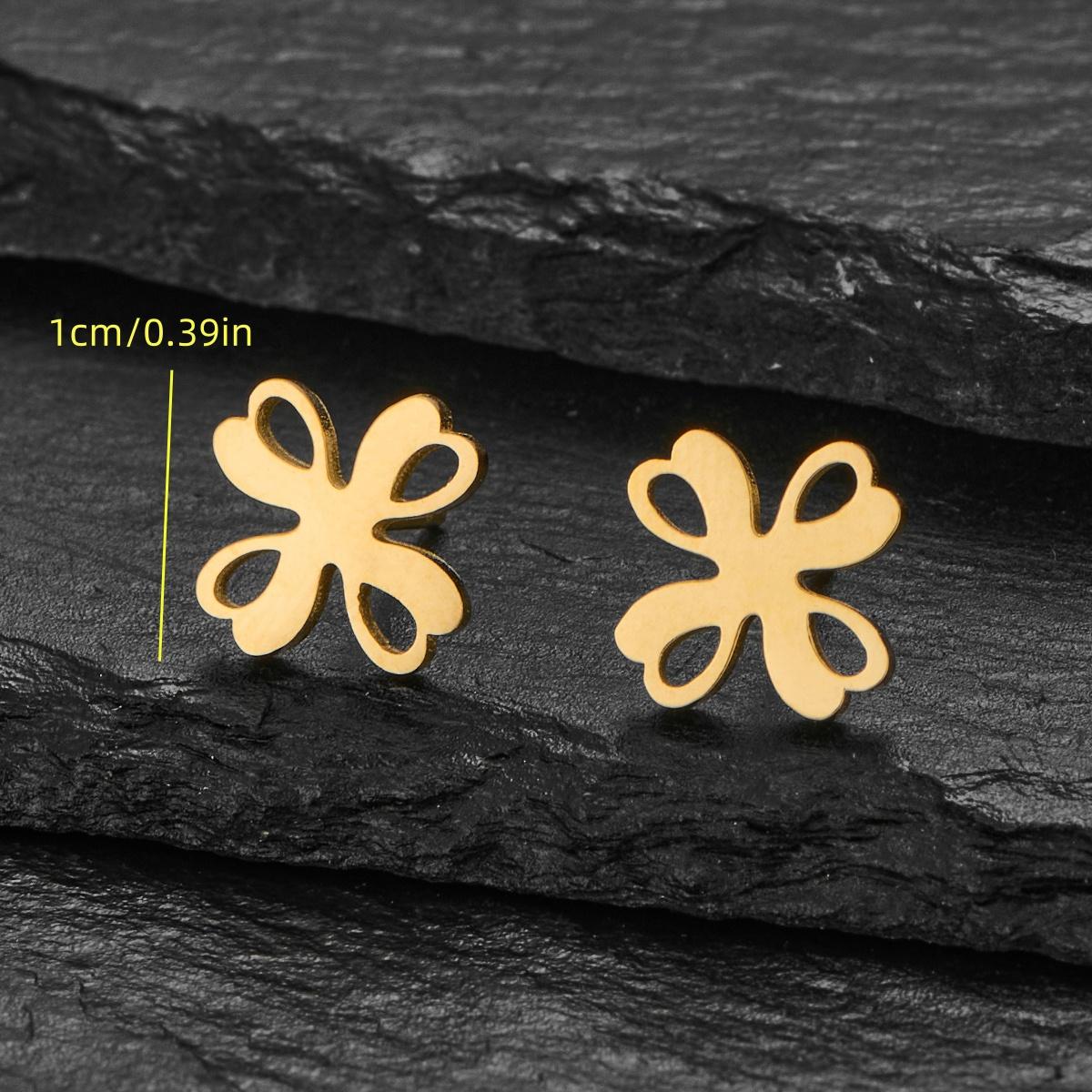 

Stainless Steel Heart Four Leaf Flower Stud Earrings for Women Trend 2025 Korean Fashion Love Earring Piercing Luck Zircon Gift